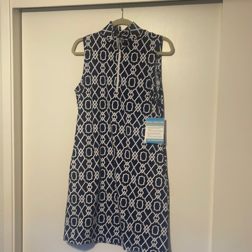 Navy and white pattern dress